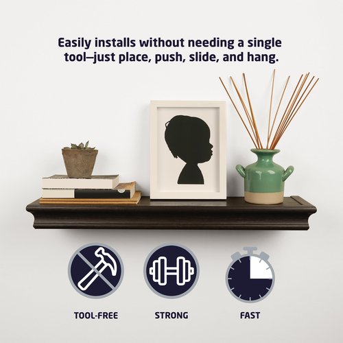 HIGH & MIGHTY 515612 Decorative 24" Floating Shelf Holds up to 20lbs, Easy Tool-Free Dry Wall Installation, Beveled, Retail Packaging, Espresso