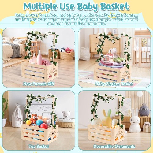 Jupwalz Wooden Baby Shower Crate Closet With Hangers, Letters, Dividers - Easy Assembly Basket for Newborn Boys Girls - Pregnancy Gifts for New Parents