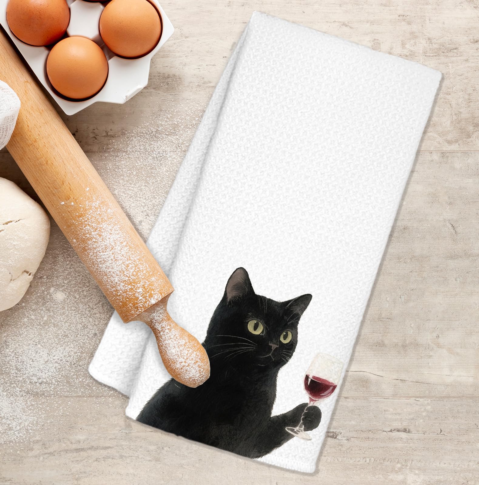 YTRGI Funny Black Cat Decorative Hand Towels for Bar Kitchen, Cat Mom Gifts for Women, Cats Kitchen Hand Towels, Black Cats Wine Decor, Wine Bar Gifts for Men Bartender, 16x24