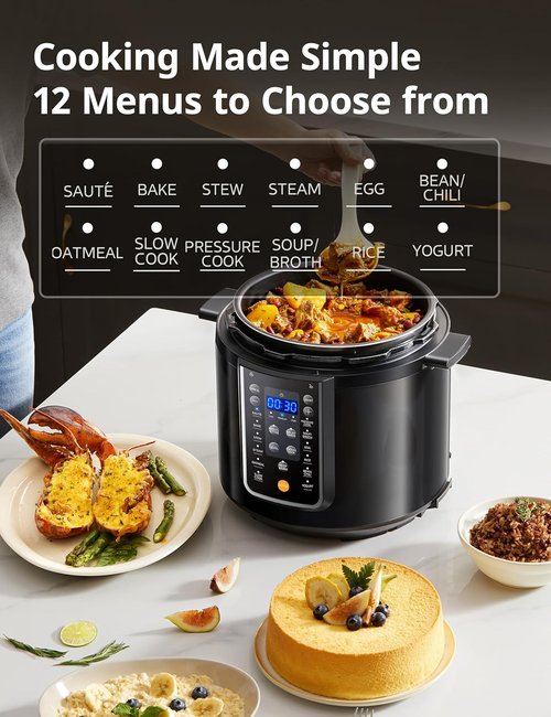 Comfee’ 12-in-1 Electric Pressure Cooker - Versatile Multi-Cooker with Non-Stick Pot | 6 Quart Black