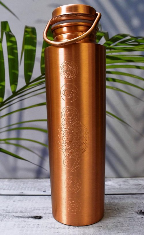 India House |Pure Copper Water Bottles|Copper Seamless Leak Proof Bottle | Perfect Ayurvedic Copper Bottle (1000ml) (matt seven chakra bottle set)