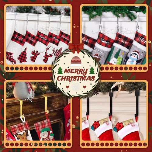 Edoneery Christmas Stocking Holder for Mantle Fireplace, Non Slip Silicone Pad Mantel Stocking Hangers for Shelves, Hanging Decorations Hooks for Family Xmas Holiday Party (Black, 4)