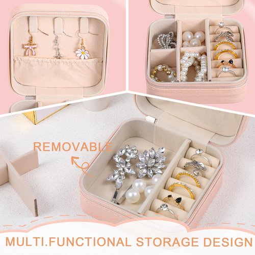 8 Pack Travel Jewelry Case Small Travel Jewelry Box Bridesmaid Gifts Jewelrys Box, PU Leather Small Jewelrys Case Organizer Storage for Rings Earrings Necklaces, Beauty Gifts for Women Girls (Pink)