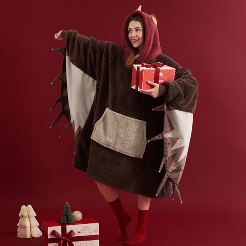 Bedsure Hoodie Blanket - Cozy Wearable Sherpa Blanket with Sleeves & Pockets | One Size Turkey Costume