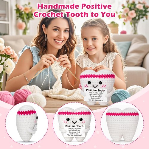 Crochet Teeth Easter Basket Essentials Stuffers for Kids Adults Teens Girl Boy,Easter Egg Fillers Birthday Mothers Day Graduation Gifts for Women Her Mom Daughter Friend Sister Teacher Positive Decor