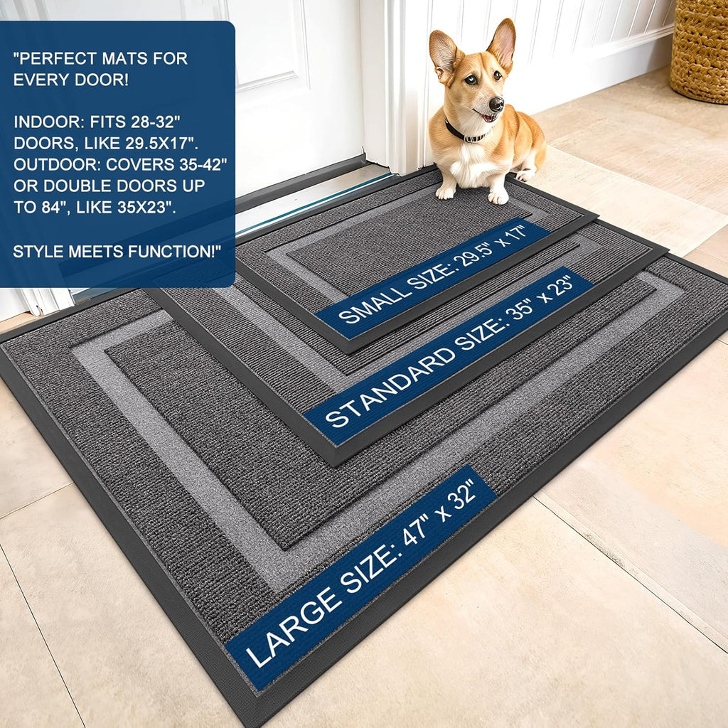 OLANLY Indoor Outdoor Front Door Mat - Waterproof All-Season Doormat, Easy Clean, 47x23, Dark Grey
