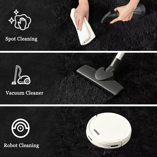 junovo 6x9 Black Washable Area Rug for Boys Bedroom Living Room, Soft Non-Slip Fluffy Rugs, Shag Plush Memory Foam Carpet for Kids Room Baby Nursery Home Decor
