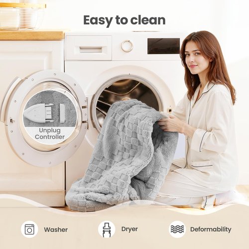 Heated Blanket, 50x60 Inch Electric Blanket, Throw Blanket with 6 Heat Settings and 1-4H Auto Off Timer, Machine Washable, Soft Flannel Fleece for Couches, Beds Office (Grey)