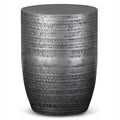 SIMPLIHOME Johnsen Metal Table - 15 inch Wide Solid Iron Drum Accent Table in Antique Silver with Tribal Pattern, Round Boho End Table for Living Room, Bedroom, or Home Office, Fully Assembled