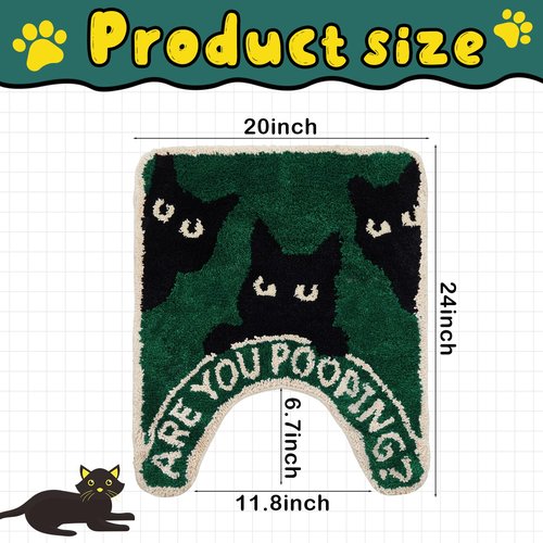 Drydiet Toilet Rug U Shaped Washable Soft and Absorbent Bathroom Rugs Non Slip Bath Mat Machine Wash Bathroom Contour Rug for Toilet Base, 24 x 20 Inch (Black Cat)