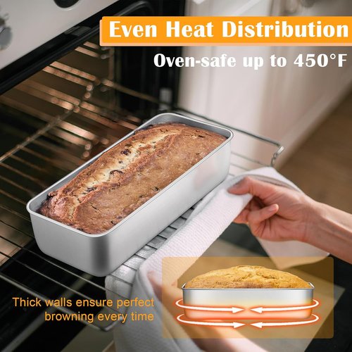 E-far Stainless Steel Loaf Pan Set - 2 Pack, 12” x 5” Baking Molds for Bread, Meatloaf & Cakes