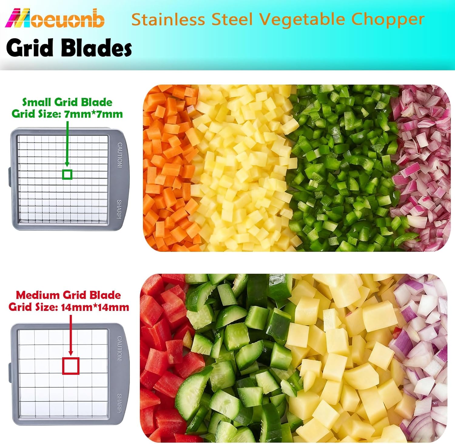 Skiennix All-in-1 Vegetable Chopper - 8 Blade Mandoline Slicer with Container | Stainless Steel Design