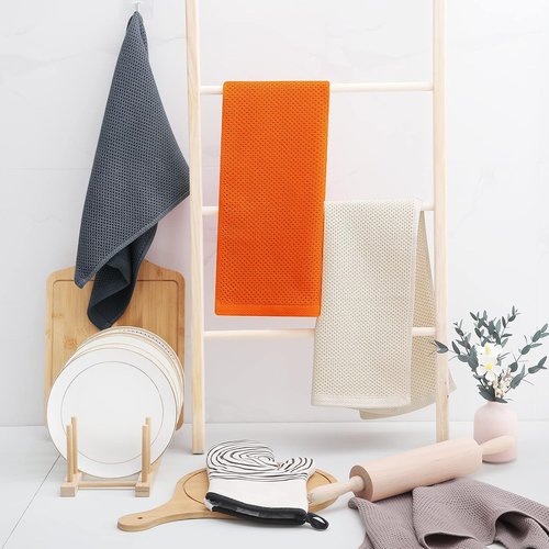 Homaxy Kitchen Dish Towels - Ultra Soft 100% Cotton Waffle Weave, Quick Drying, 13 x 28 Inches, 4-Pack, Orange