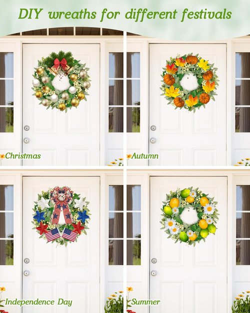 Vlorart 22 Inch Artificial Spring Summer Christmas Greenery Wreaths for Front Door Green Eucalyptus Leaf Wreath Decor Boxwood with Big Berries for Outside Year Round