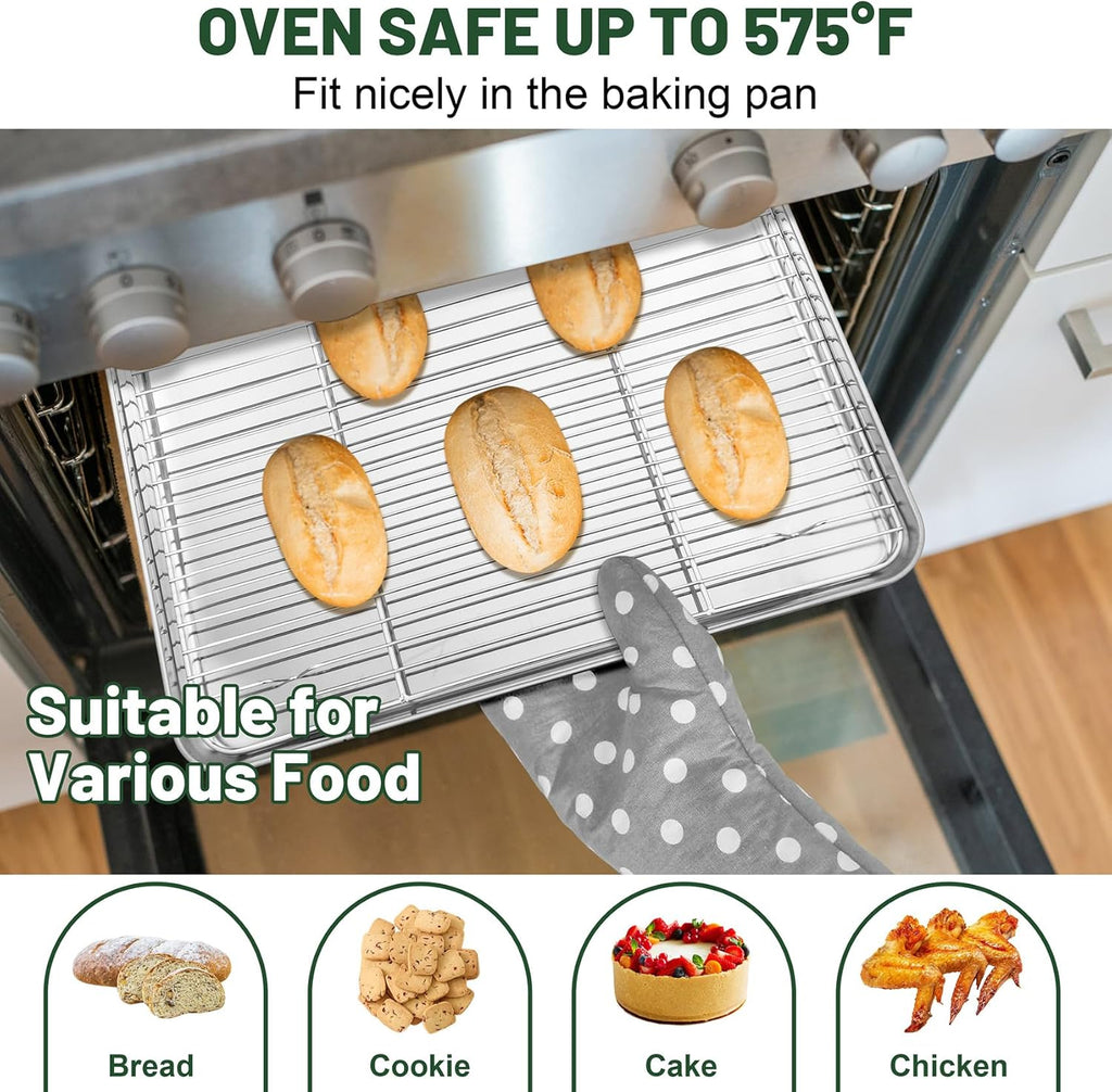 TeamFar Stainless Steel Cooling Rack - Heavy-Duty Baking Rack for Cooking & Grilling | 15.3” x 11.1” | Oven & Dishwasher Safe, Non-Toxic (2PCS)