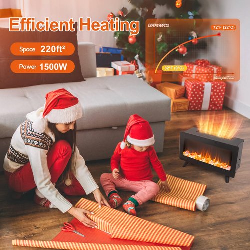 16" Small Electric Fireplace Heater - Desk Space Heater with Realistic Led 3D Flames, Freestanding Fire Places Electric Fireplace Heater for Indoor Use, 750 | 1500w, Overheating Protection