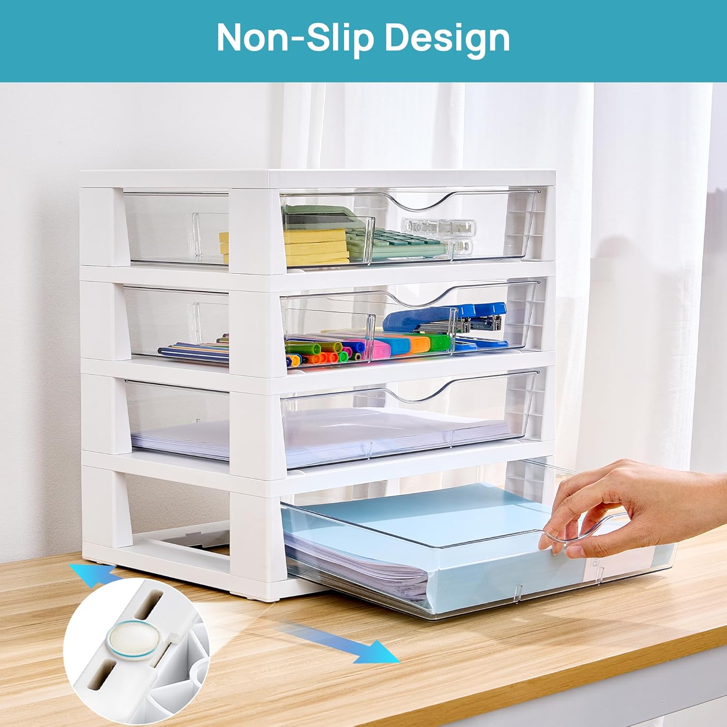 Vtopmart Clear Desk Organizer - 4-Tier Desktop File Organizer with Drawers for Office Supplies
