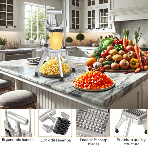 Commercial Vegetable Chopper & French Fry Cutter Stainless Steel,Vegetable Chopper Dicer Stainless Steel,1/4" Blades Sizes,Heavy Duty Cutter for Potatoes Onion Peppers Mushrooms