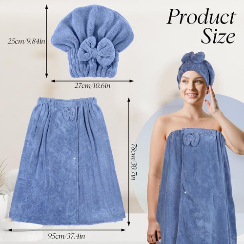 JIEYAO 2 Sets Plus Size Towel Wraps for Women, Bath Towel Dress with Hair Towel, Spa Shower Towel Wrap Adjustable Oversized Body Wrap Wearable Bath Wrap for Quick Drying Hair and Body