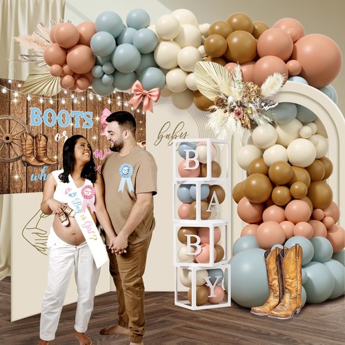 Boots or Bows Gender Reveal Decorations, 206pcs Boy or Girl What Will Baby Be Gender Reveal Party Supplies，Western Themed Cowboy or Cowgirl He or She Baby Shower Decoration