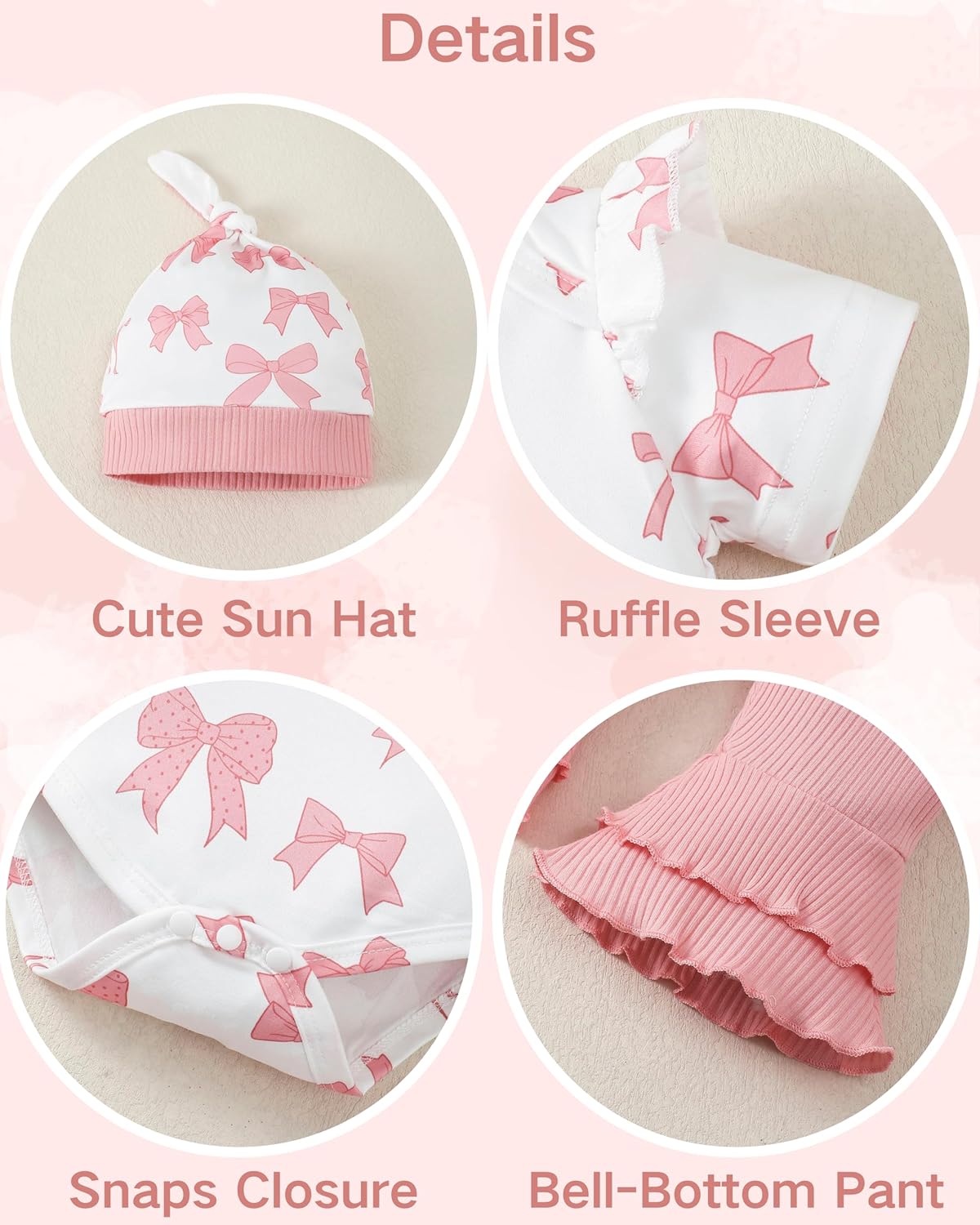 Renotemy Newborn Baby Girl Clothes - Bell Bottom Romper Set for Spring/Summer | Preemie to 12 Months