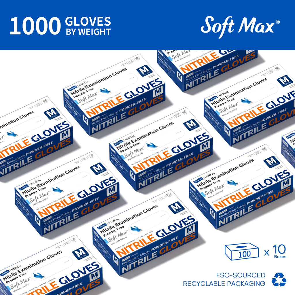 Supmedic Nitrile Exam Glove, 3.5 mil Disposable Medical Gloves Powder-Free Latex-Free Food Safe Cleaning Cooking,1000 pcs Blue (Medium)