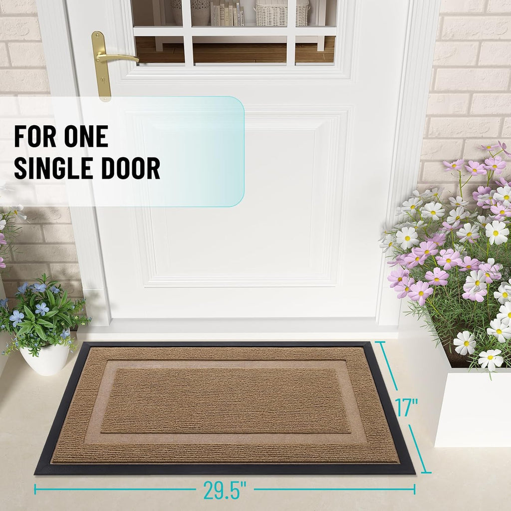 OLANLY Indoor Outdoor Front Door Mat - Waterproof All-Weather Doormat, Easy Clean, 29.5x17, Light Brown