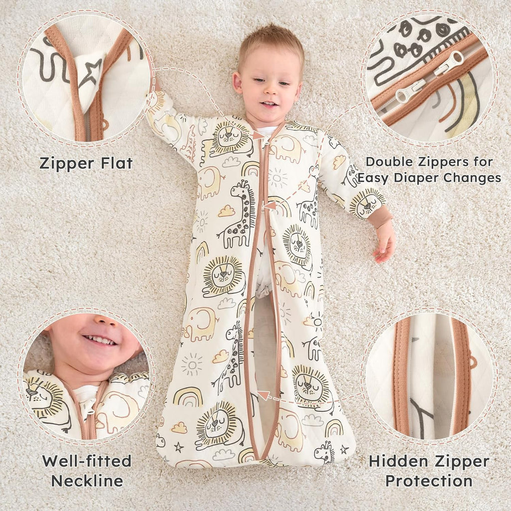 Yoofoss Baby Sleep Sack - Organic Cotton 1.0 Tog Long Sleeve Wearable Blanket for Infants 6-12 Months