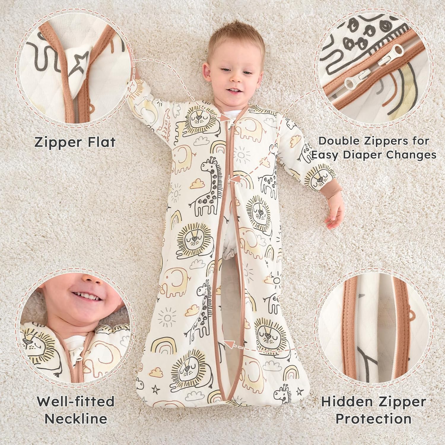 Yoofoss Baby Sleep Sack - Organic Cotton 1.0 Tog Long Sleeve Wearable Blanket for Infants 6-12 Months