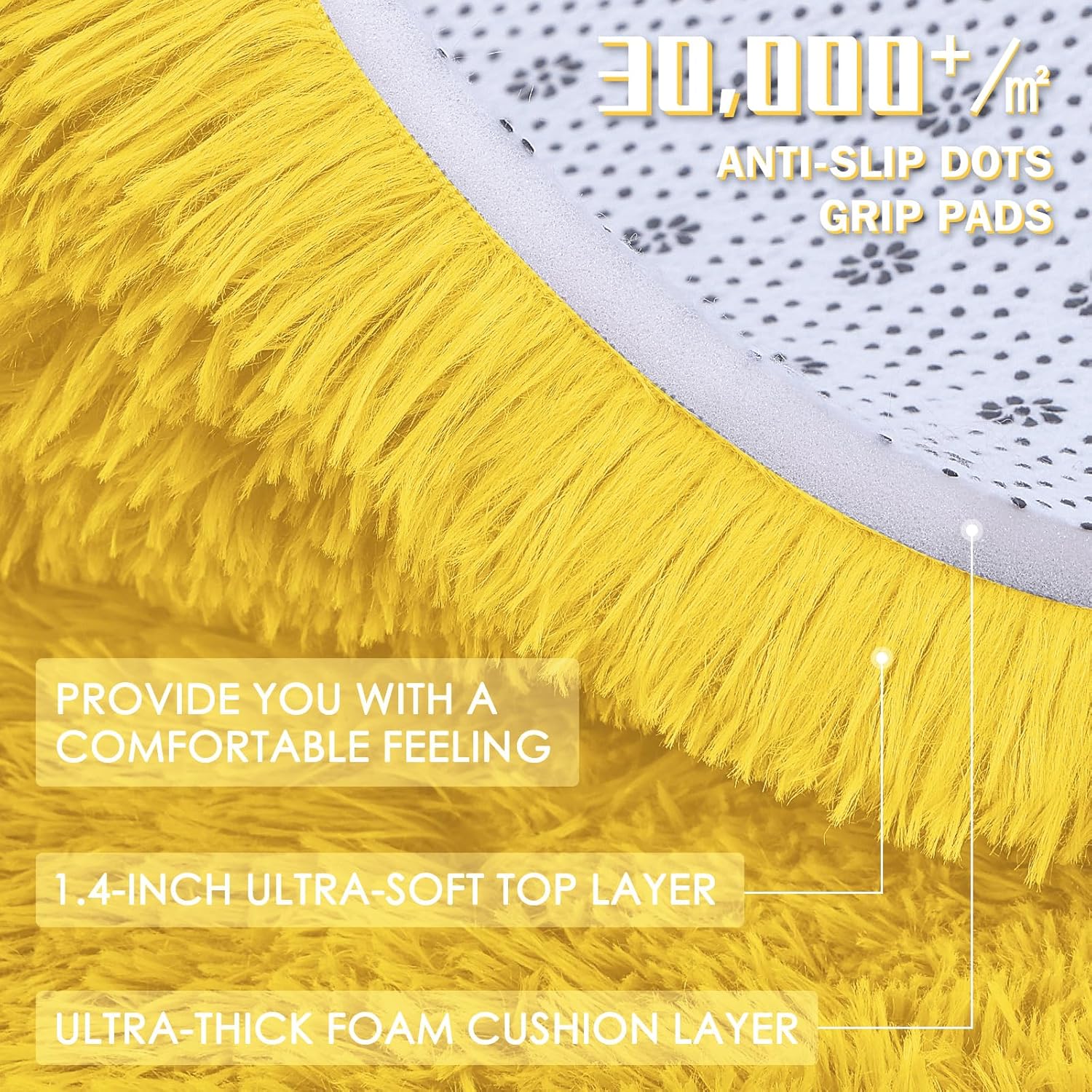 OLANLY Large 5x7 Machine Washable Area Rug - Soft Fluffy Shaggy Carpet for Living Room & Bedroom | Yellow