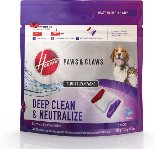 Hoover Paws & Claws Carpet Cleaning Solution - Sea Breeze Scented, Pre-Measured Pack for Tough Pet Messes
