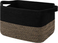 OIAHOMY Woven Storage Basket - Rectangle Cotton Rope Organizer for Toys, Towels & Books | 13 x 10 x 9 in, Black & Brown