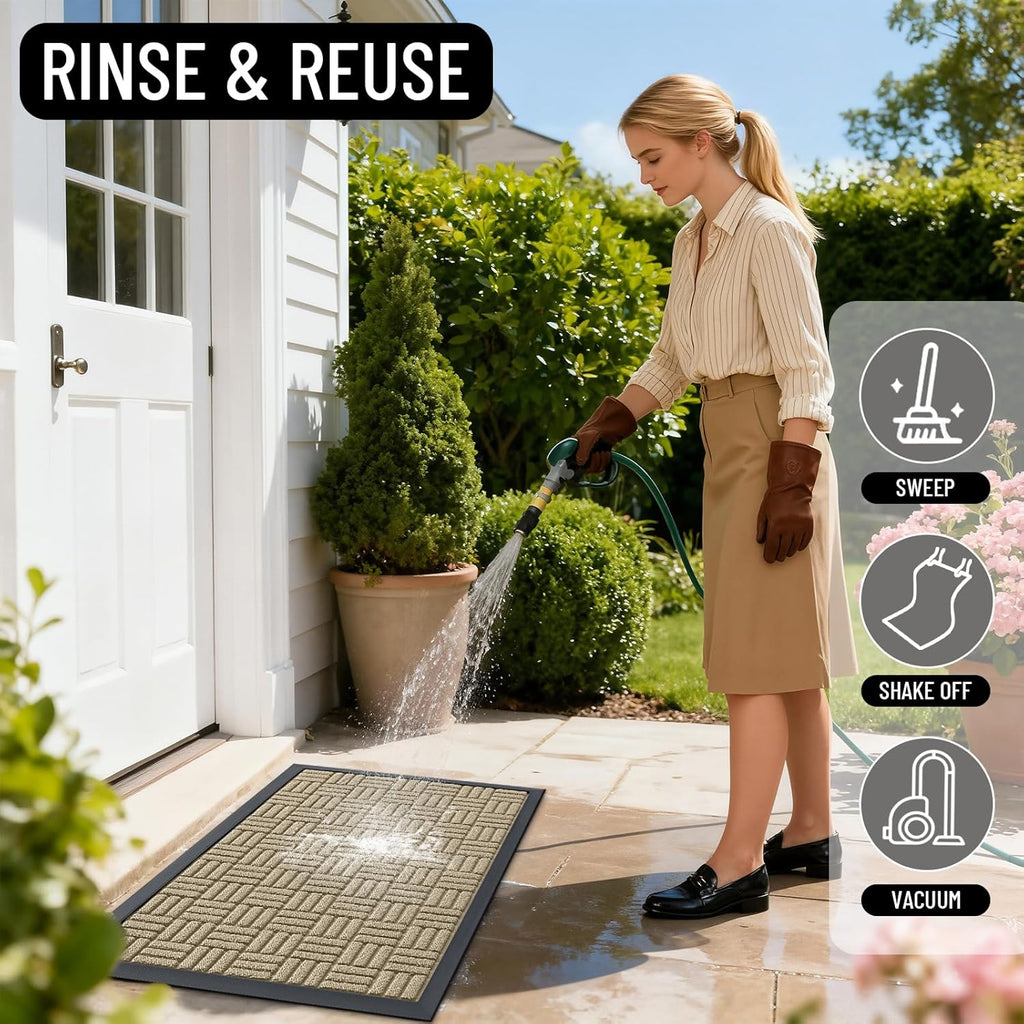 OLANLY Heavy-Duty Front Door Mat - Absorbent Natural Rubber, Non-Slip, 29.5x17 Inches | Stain & Fade Resistant, Beige