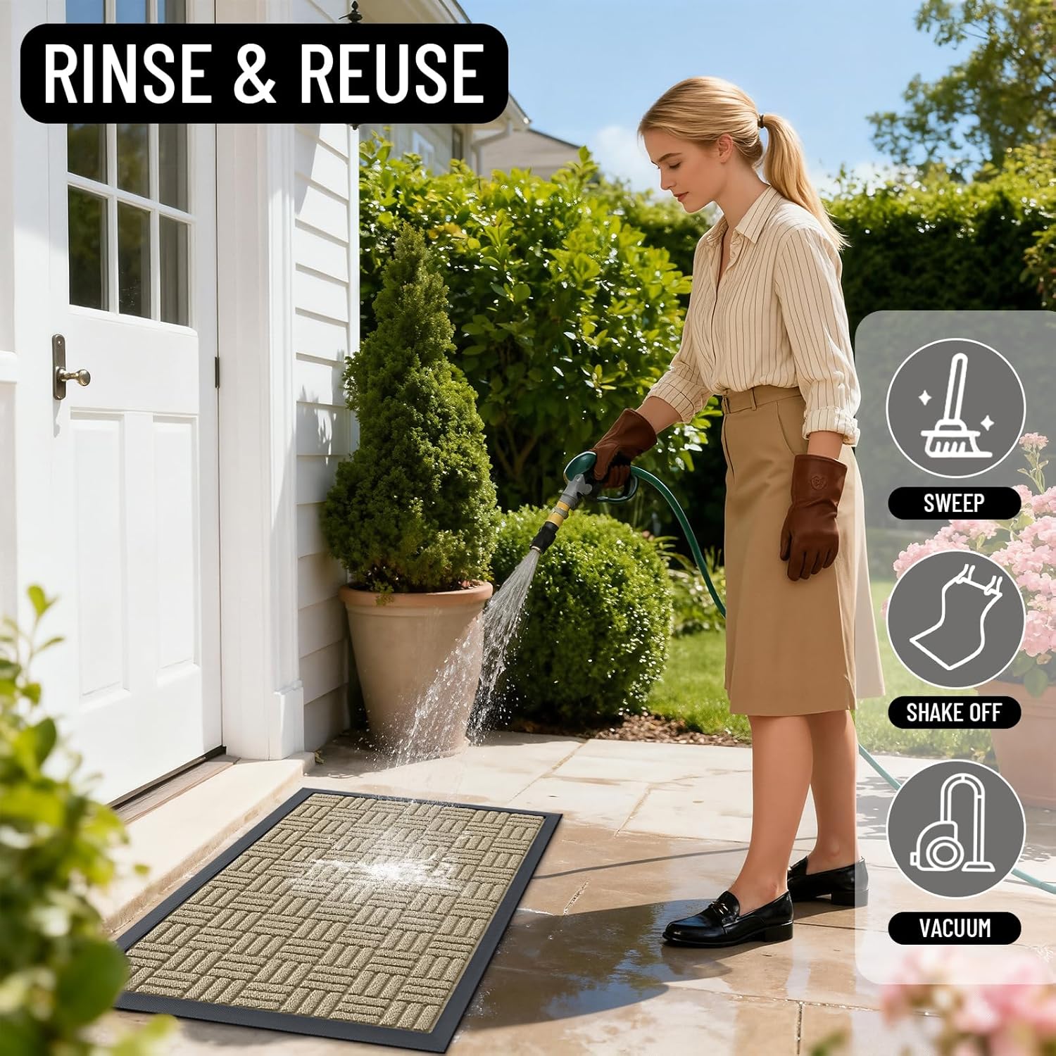 OLANLY Heavy-Duty Front Door Mat - Absorbent Natural Rubber, Non-Slip, 29.5x17 Inches | Stain & Fade Resistant, Beige