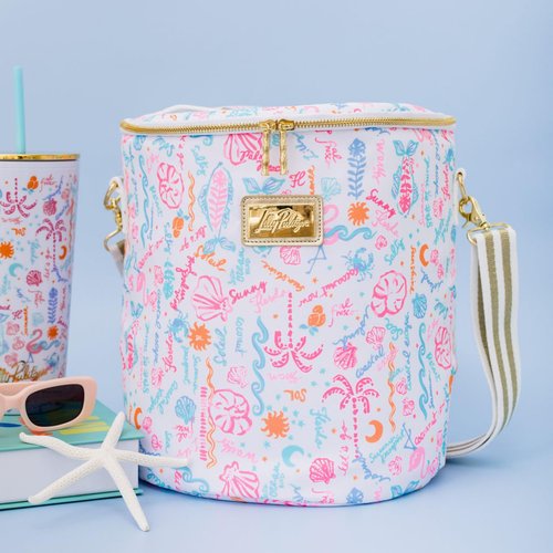 Lilly Pulitzer Insulated Soft Cylinder Beach Cooler with Adjustable/Removable Strap and Double Zipper Close (Summer Serenade)