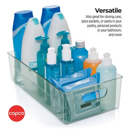 Copco Clear Storage Bin, for Kitchen, Fridge, Pantry, Laundry, and More, 14.4 x 7.9 x 4.07 Inch Clear Green