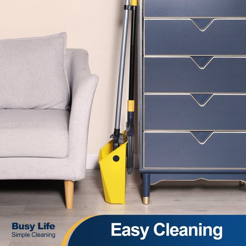 Yocada Commercial Broom and Dustpan Set with Comb Commercial Outdoor Indoor for Courtyard Garage Lobby Mall Market Floor Home Kitchen Room Office Pet Hair Rubbish