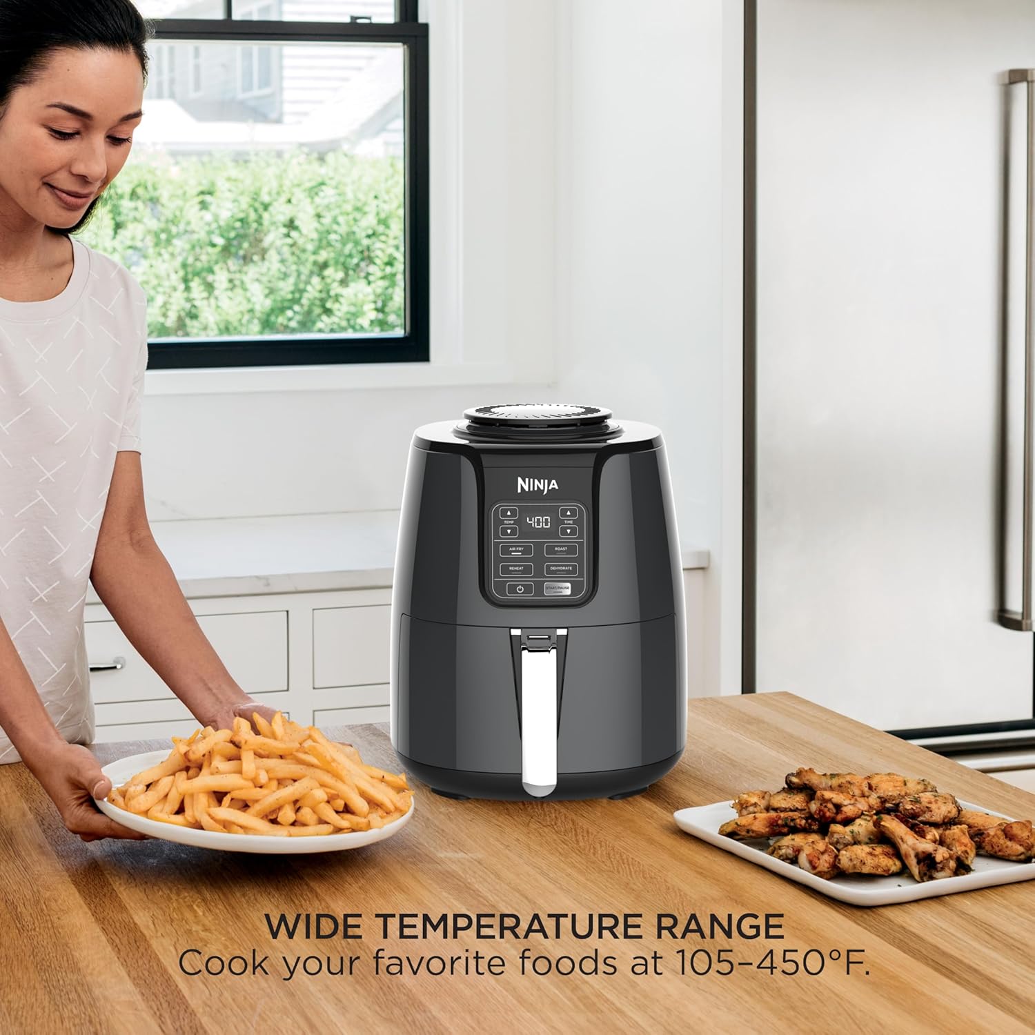 Ninja Air Fryer - 4 QT Capacity | 4-in-1 Cooking Functions | Dishwasher Safe Parts | Includes 20 Healthy Recipes | 1550 Watt | Grey