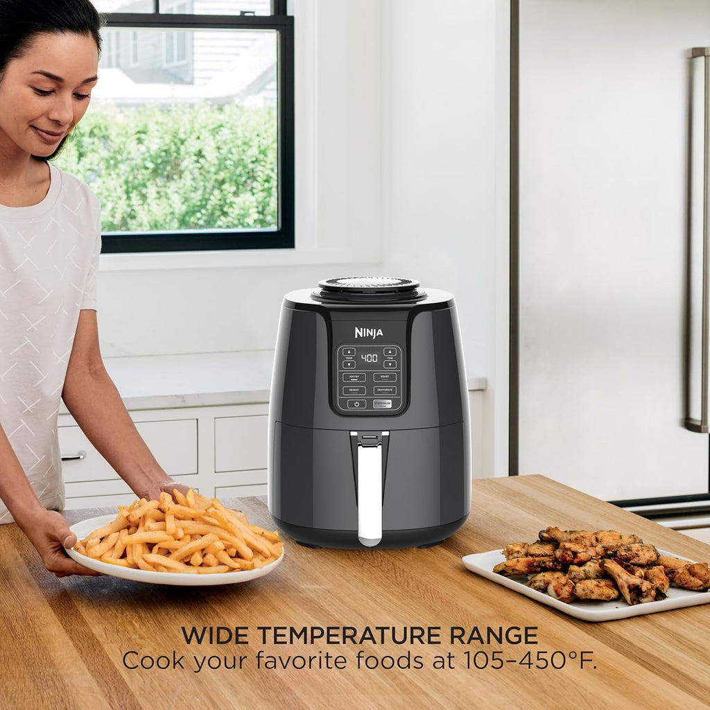 Ninja Air Fryer - 4 QT Capacity | 4-in-1 Cooking Functions | Dishwasher Safe Parts | Includes 20 Healthy Recipes | 1550 Watts | Grey