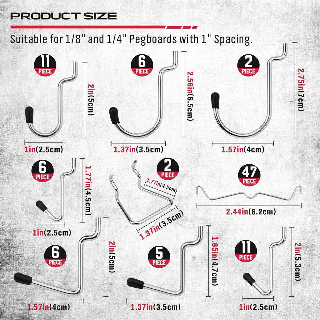 Skiennix 121-Piece Pegboard Hooks Set - Durable Metal Accessories for Organized Tool Storage
