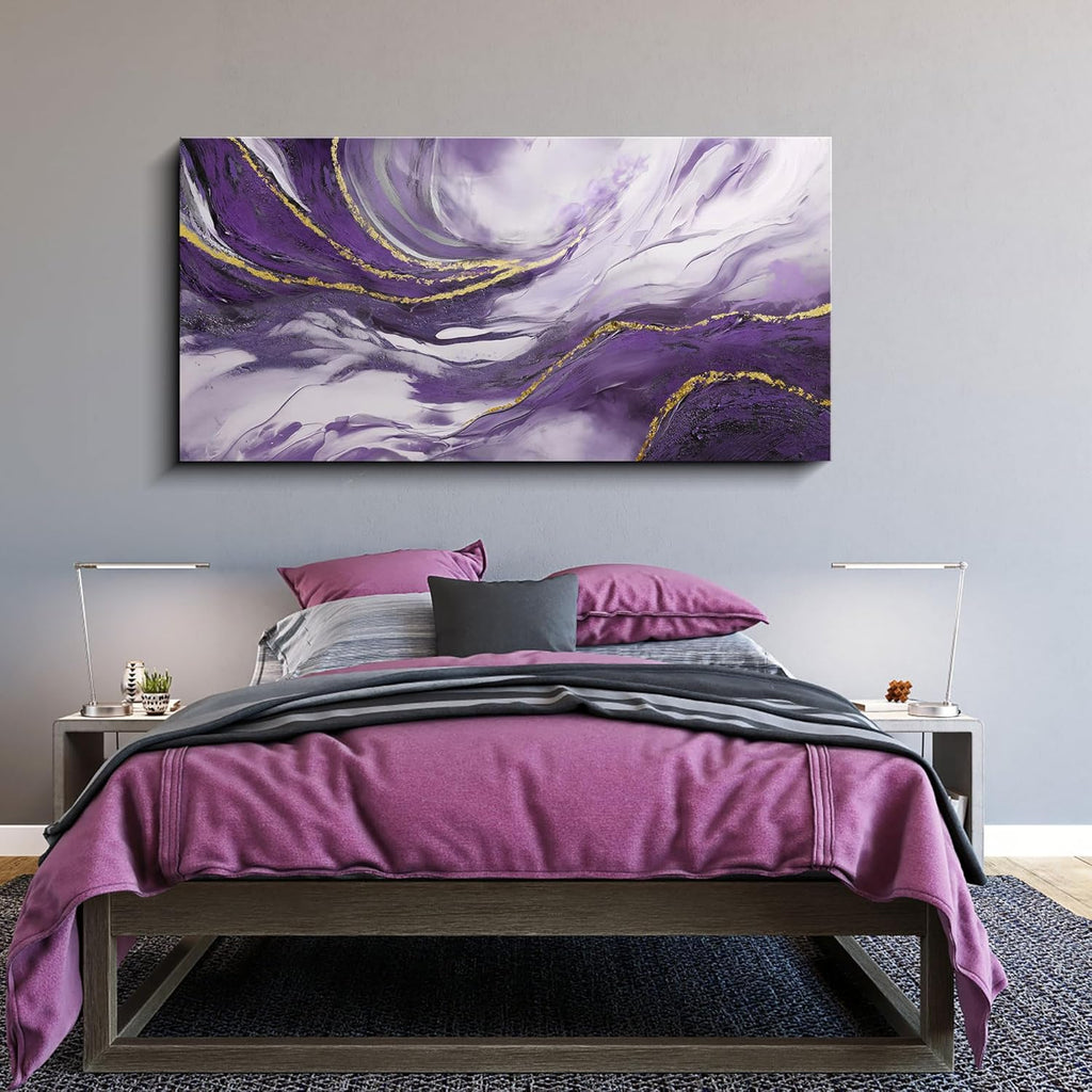 Yiijeah Large Wall Art - Purple and Gold Abstract Canvas Decor | Modern Framed Artwork for Living Room & Office