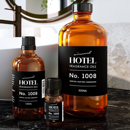 AirScent Hotel Diffuser Oil No. 1008 - White Tea, Aloe Vera & Sandalwood - Hotel Scent Dupe - Premium Fragrance Oil for Ultrasonic and Waterless Diffusers and Crafting - 120 mL, 4 fl oz Glass Bottle
