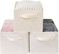 Storage Basket Bins - Large Collapsible Fabric Organizers with Metal Frame | 3-Pack Beige for Home & Office