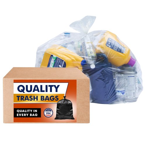 65 Gallon Clear Trash Bags Heavy Duty (MegaPack 50 Bags w/Ties) 64 Gallon Extra Large Clear Plastic Recycling Garbage Bags