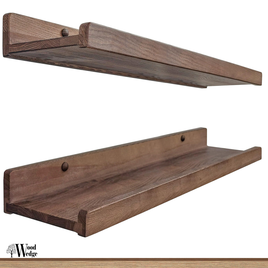 Floating Shelves for Wall 24 inch, Waterproof, Wall Storage Shelves with Lip, Display Picture Ledge Shelf for Photo Frame, Natural Wood Hanging Book Shelves (American Walnut, Set 2)