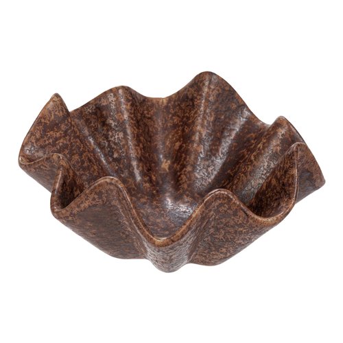 Bloomingville Round Stoneware Ruffled Bowl with Reactive Glaze, Brown