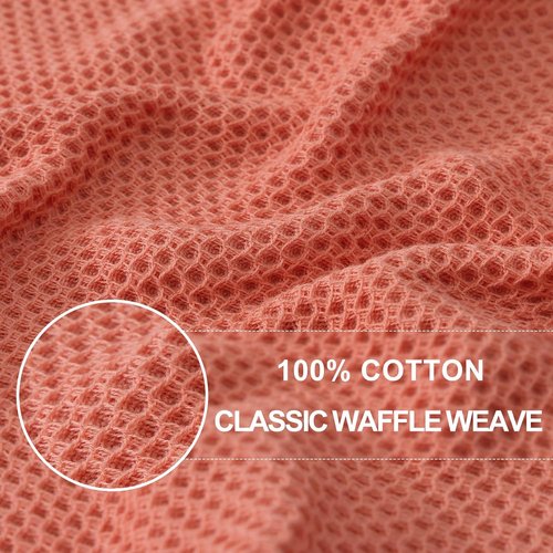 Homaxy Kitchen Dish Cloths - 100% Cotton Waffle Weave, Ultra Soft & Absorbent, 12x12 Inches, 6-Pack | Coral
