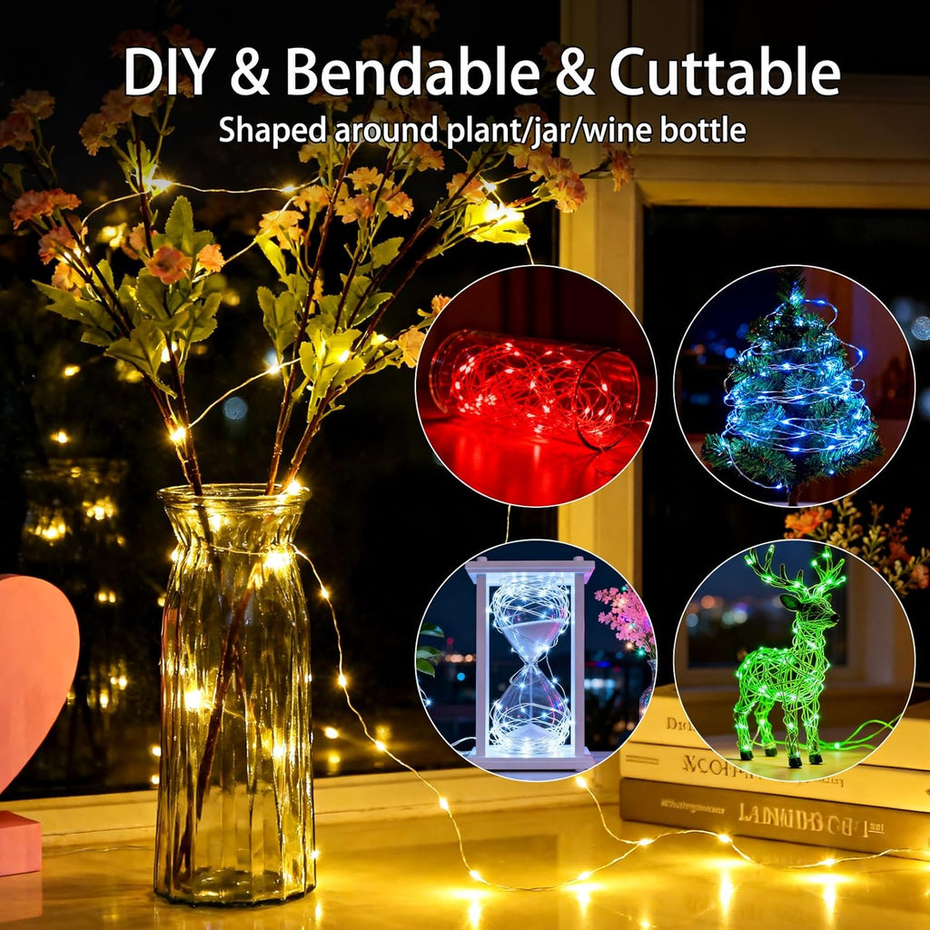 VOOKRY Mini Starry String Lights - 12 Pack Battery Operated 30 LEDs | 10 ft Silvery Copper Wire for Weddings, Parties, Christmas Decor