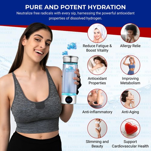 Level Up Way - 2026 New Hydrogen Generator Water Bottle SPE PEM Technology Water Ionizer (Classic, Silver - LED)