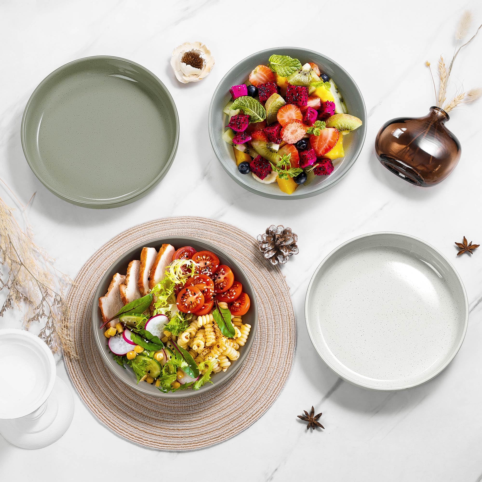 HaWare Pasta Bowls Set of 4, 33oz Large Salad Bowls for Home Kitchen, Ceramic Serving Plates for Soup, Cereal, Scratch-resistant Wide and Shallow Dinner Bowl, Microwave & Dishwasher Safe, Multicolor